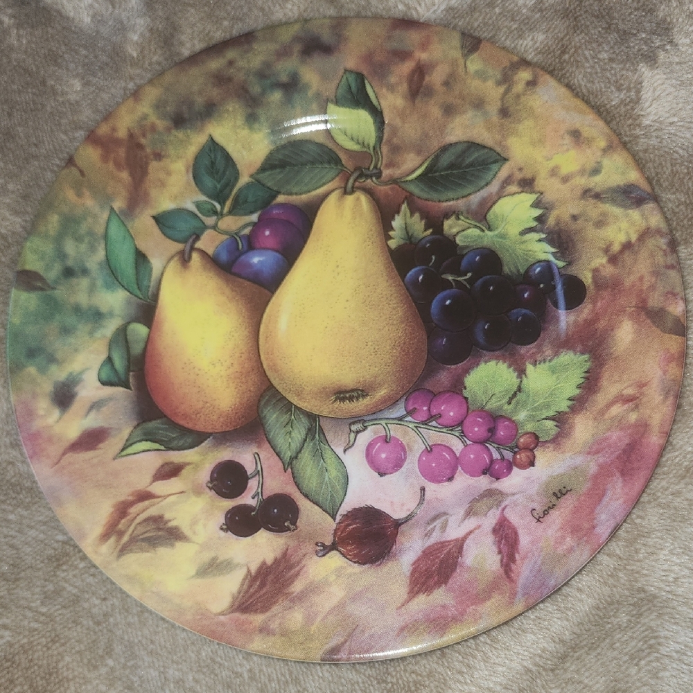 Limoges Decorative Plate with Yellow Pears and Purple Grapes Set Of 2